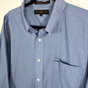 TOMMY HILFIGER Golf Button-Down Shirt XL Men's Blue Plaid Cotton Long Sleeve